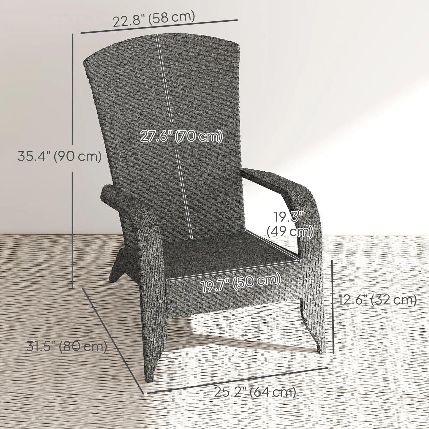 Wicker Adirondack Chair, PE Rattan Outdoor Fire Pit Chair, Heather Grey Patio Chairs at Gallery Canada