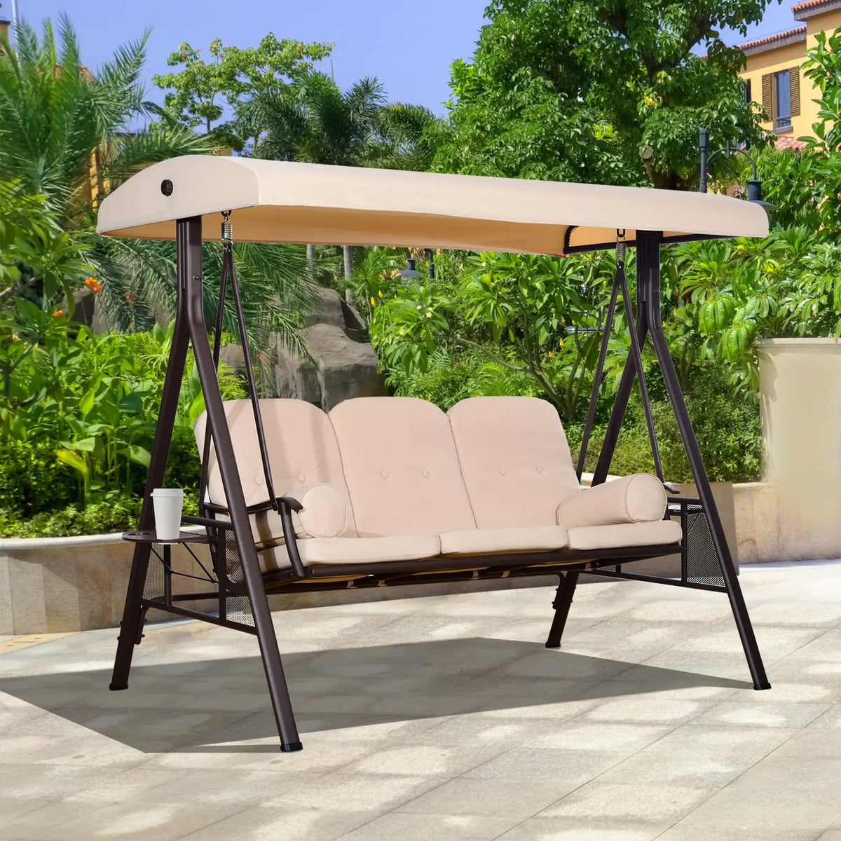 3 Seater Heavy Duty Swing Chair with Cushion and Tilt Canopy Porch Swings with Canopy at Gallery Canada