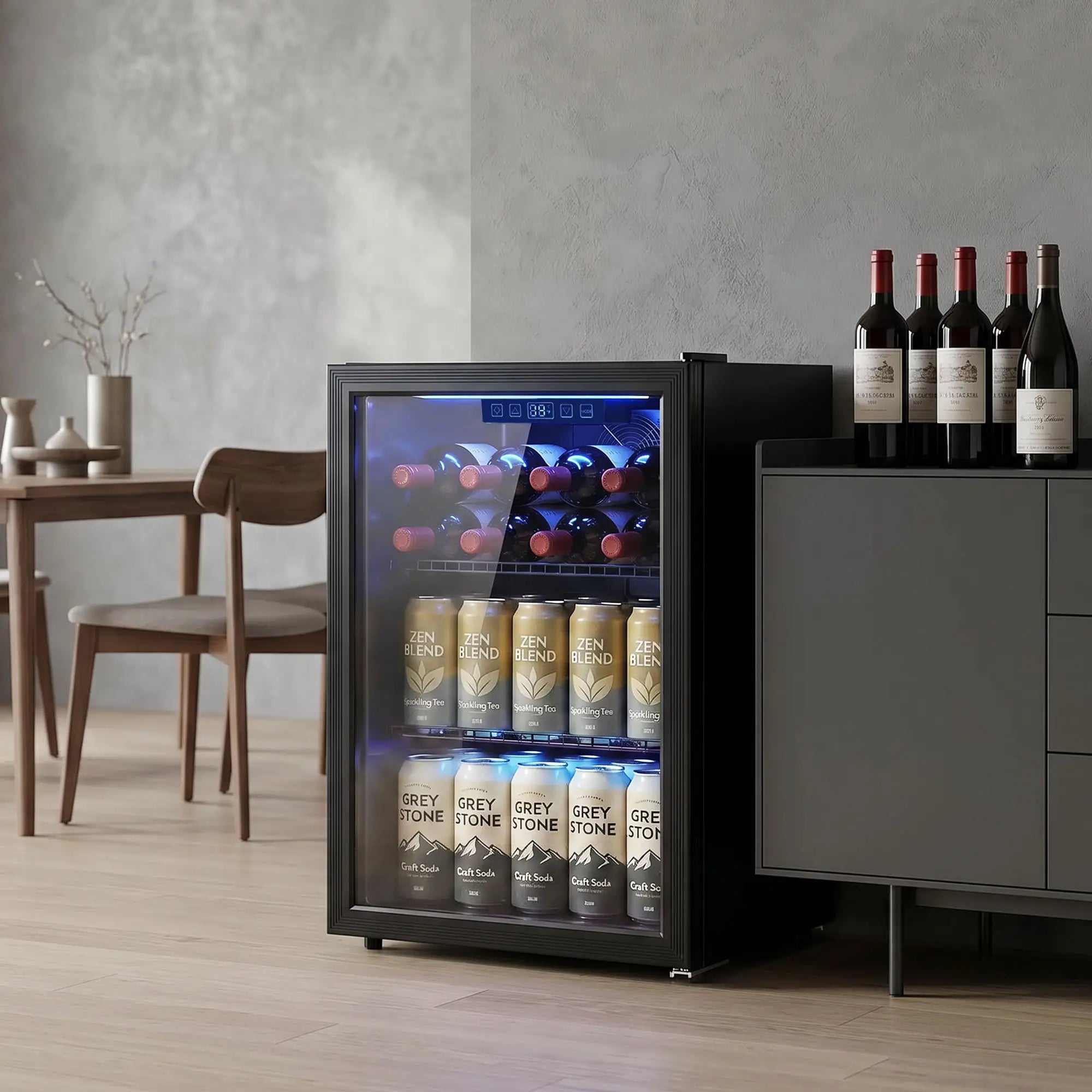 2.4 Cu.Ft Beverage Refrigerator, 70 Can Beverage Fridge Cooler with Double-Layer Glass Door Small Kitchen Appliances at Gallery Canada