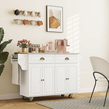 Kitchen Island with Storage, Drop Leaf, Rubber Wood Top, Adjustable Shelves, White Kitchen Islands & Kitchen Carts at Gallery Canada