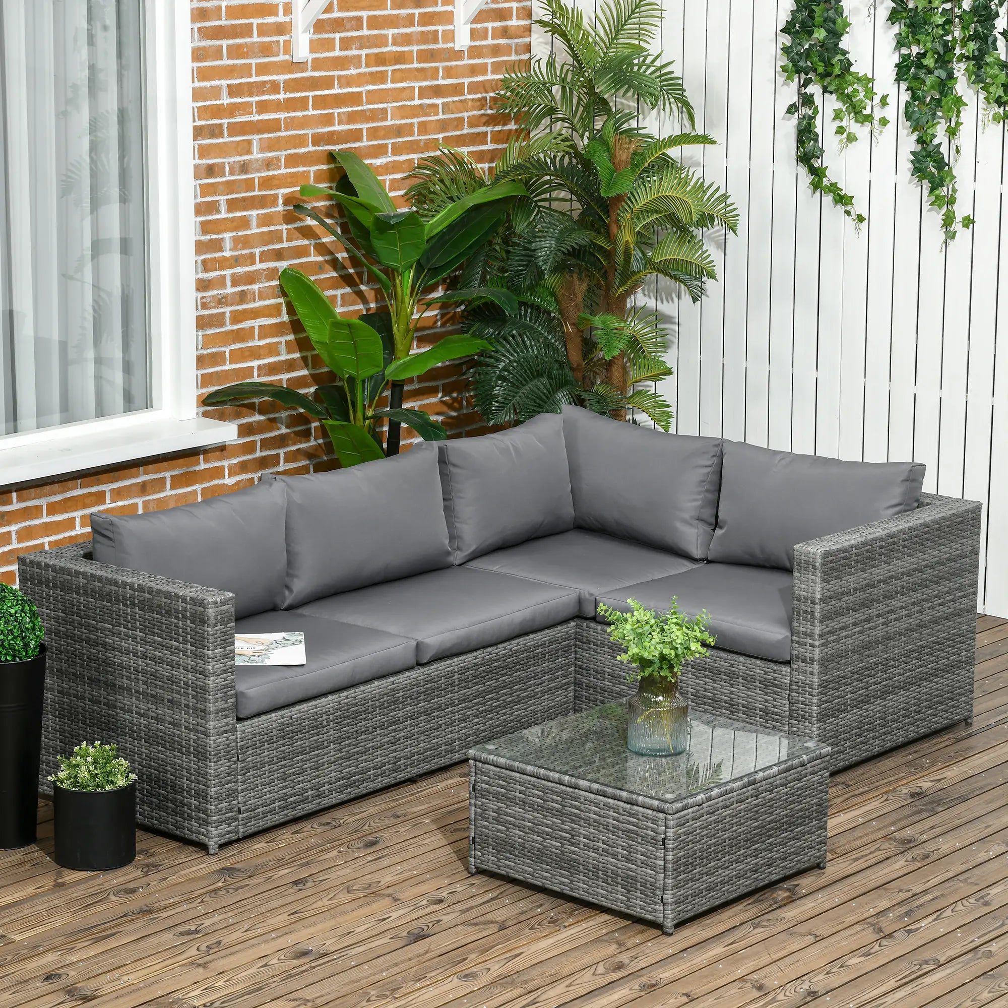 3pc Rattan Wicker Outdoor Furniture Set, Loveseats, Coffee Table, Grey Patio Furniture Sets at Gallery Canada