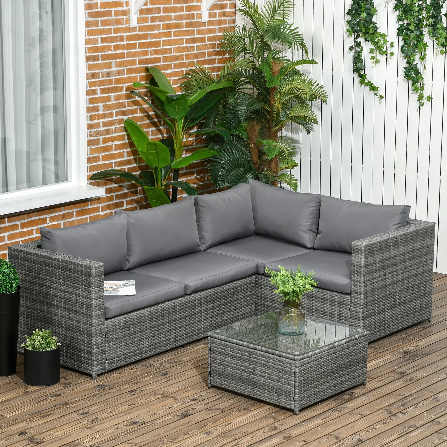 3pc Rattan Wicker Outdoor Furniture Set, Loveseats, Coffee Table, Grey Patio Furniture Sets at Gallery Canada