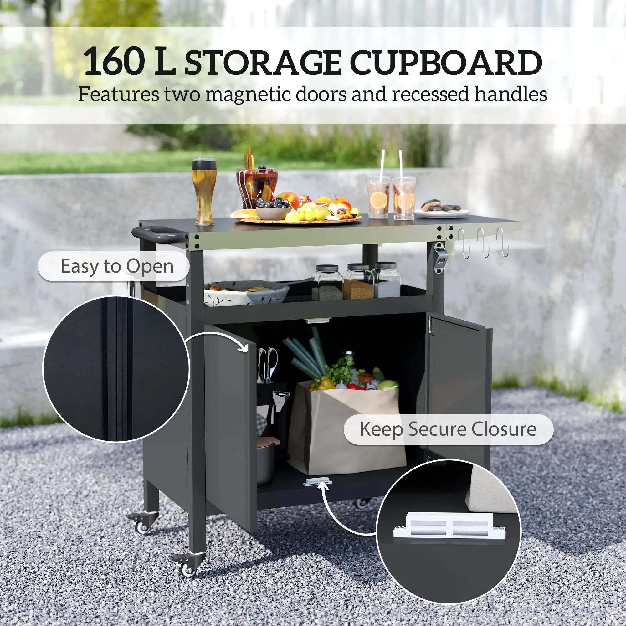 Outdoor Grill Cart Table With Foldable Side Table, 45.7