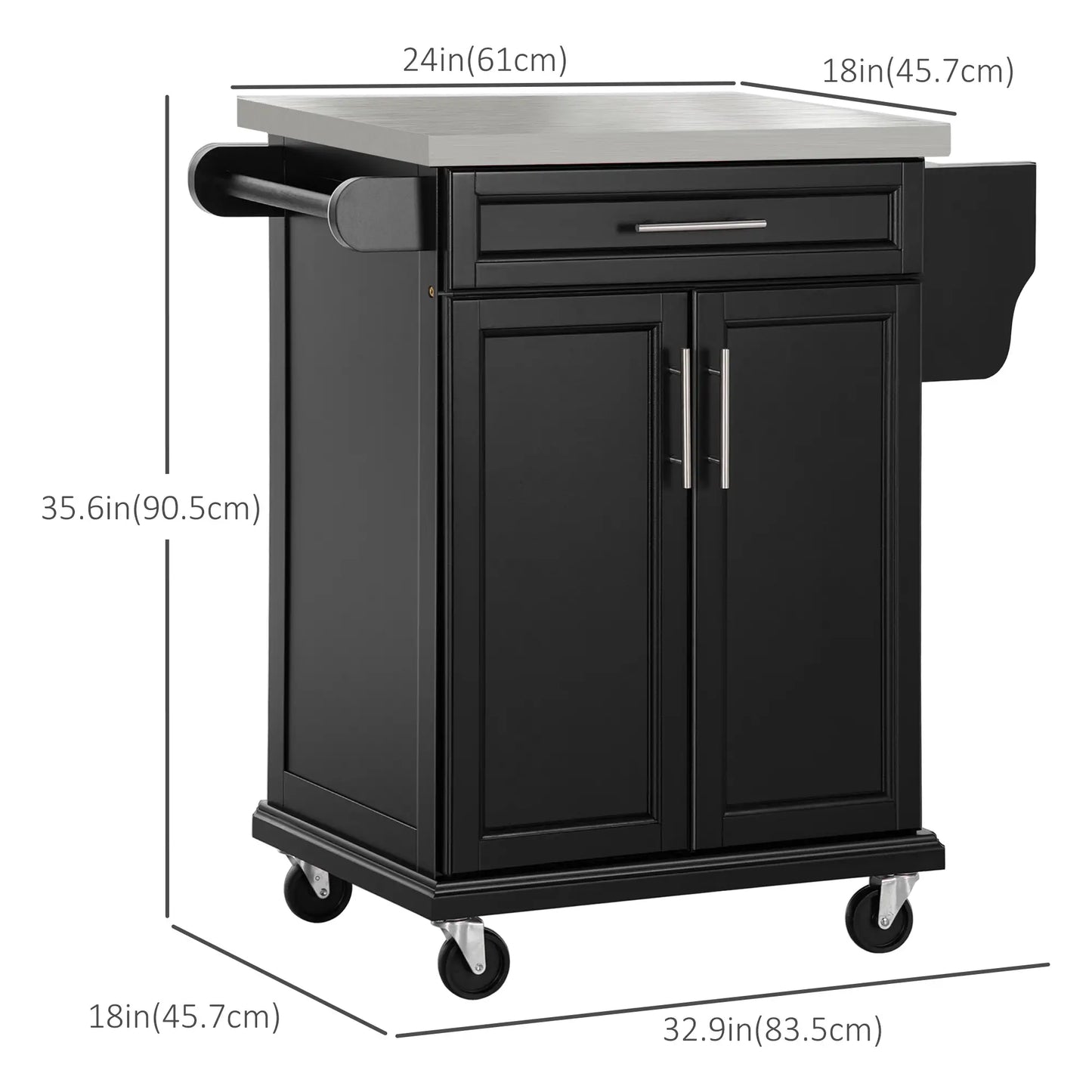 Kitchen Island with Stainless Steel Top, Rolling Cart, Storage Drawer, Black Kitchen Islands & Kitchen Carts at Gallery Canada