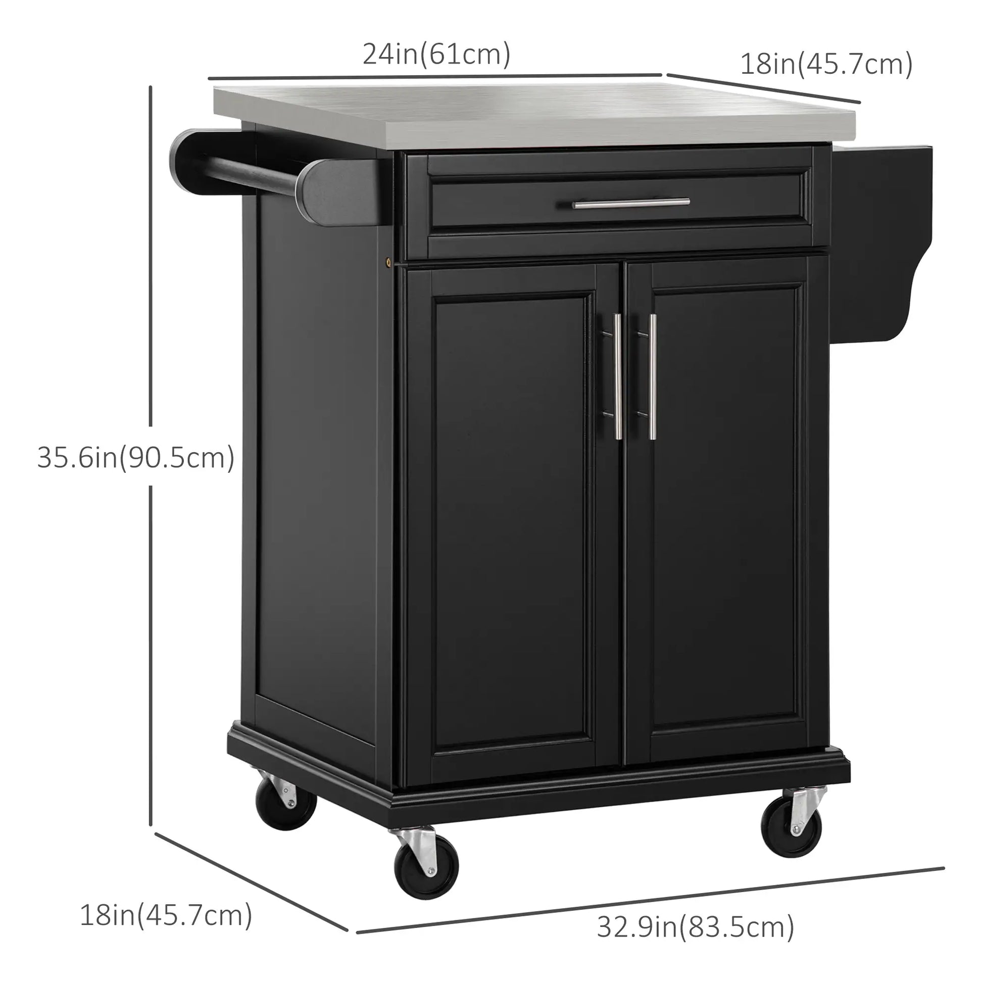 Kitchen Island with Stainless Steel Top, Rolling Cart, Storage Drawer, Black Kitchen Islands & Kitchen Carts at Gallery Canada