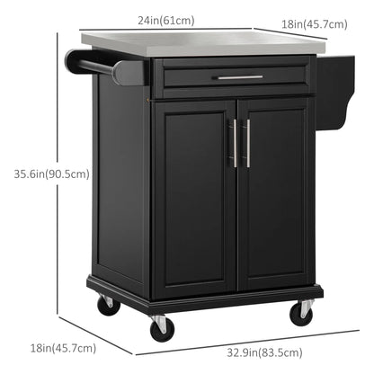Kitchen Island with Stainless Steel Top, Rolling Cart, Storage Drawer, Black Kitchen Islands & Kitchen Carts at Gallery Canada