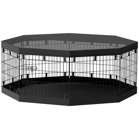 8 Panels Foldable Dog Playpen, 24" High, With Bottom Pad, Top Cover Houses, Kennels & Pens Black at Gallery Canada