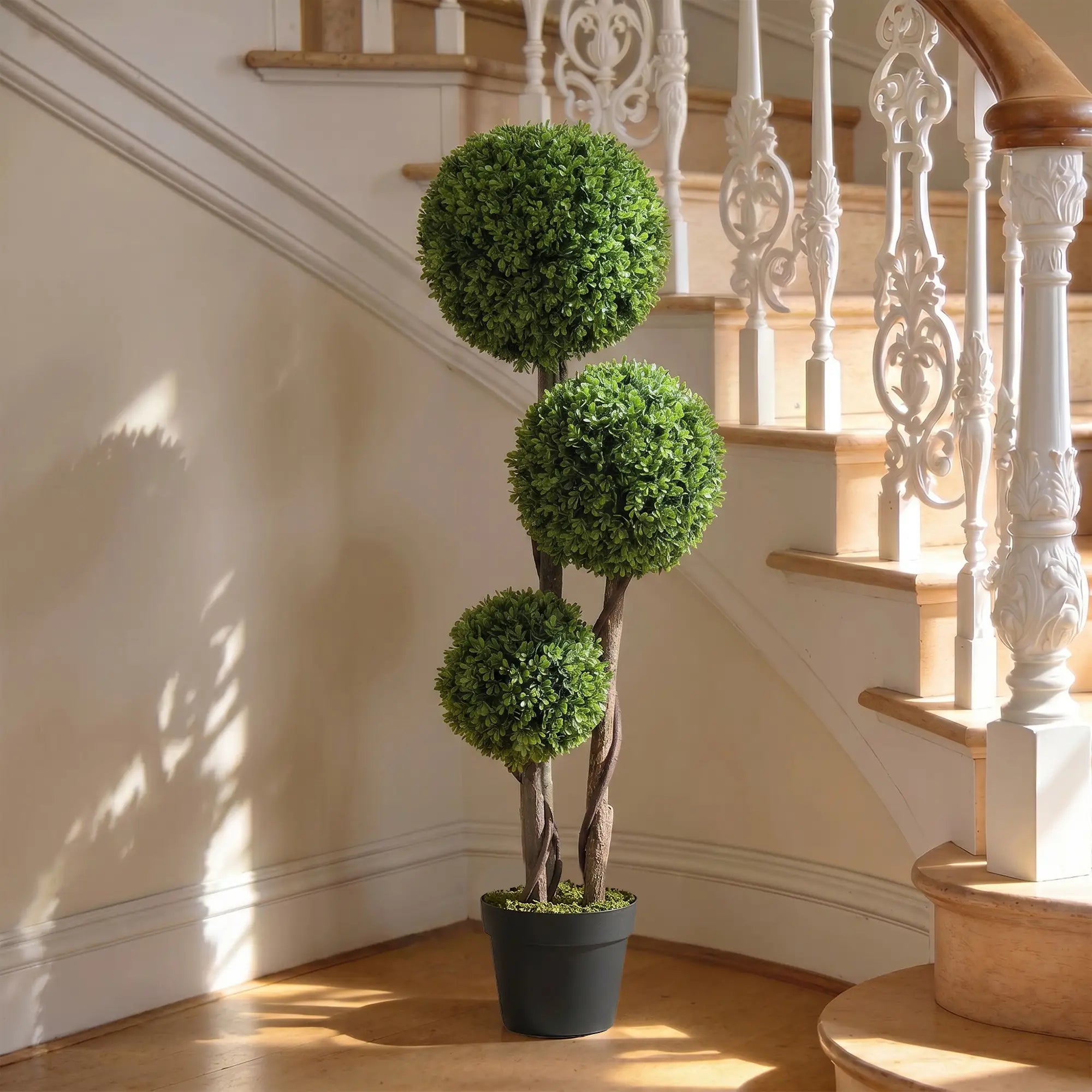 4FT Artificial Boxwood Topiary Tree, Triple Ball, Indoor Outdoor, Green Artificial Trees at Gallery Canada