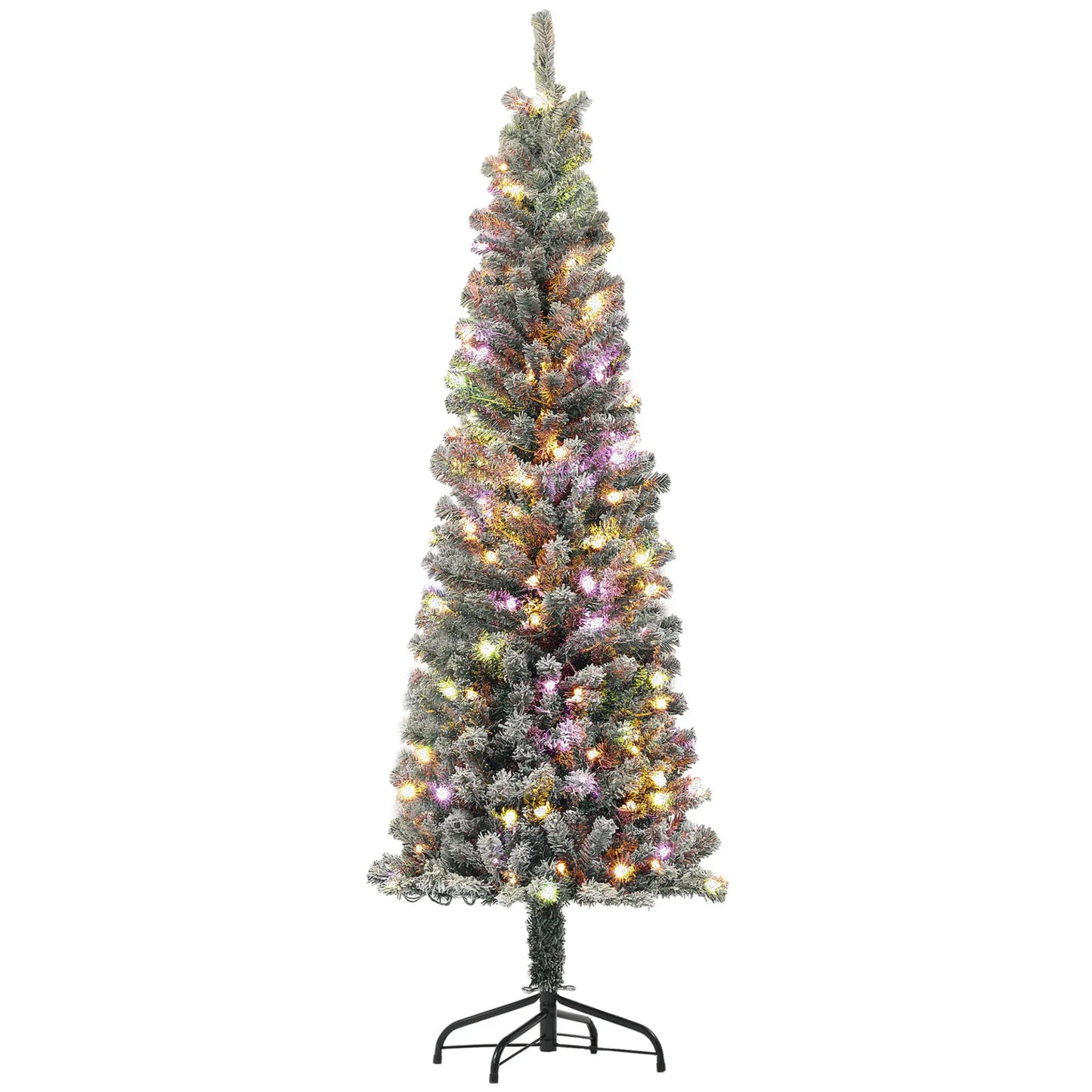 6ft Prelit Pencil Christmas Tree, Flocked, Dual Color LEDs, 429 Tips, Color Pre Lit Christmas Trees Green at Gallery Canada