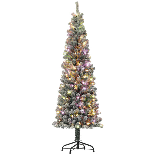6ft Prelit Pencil Christmas Tree, Flocked, Dual Color LEDs, 429 Tips, Color