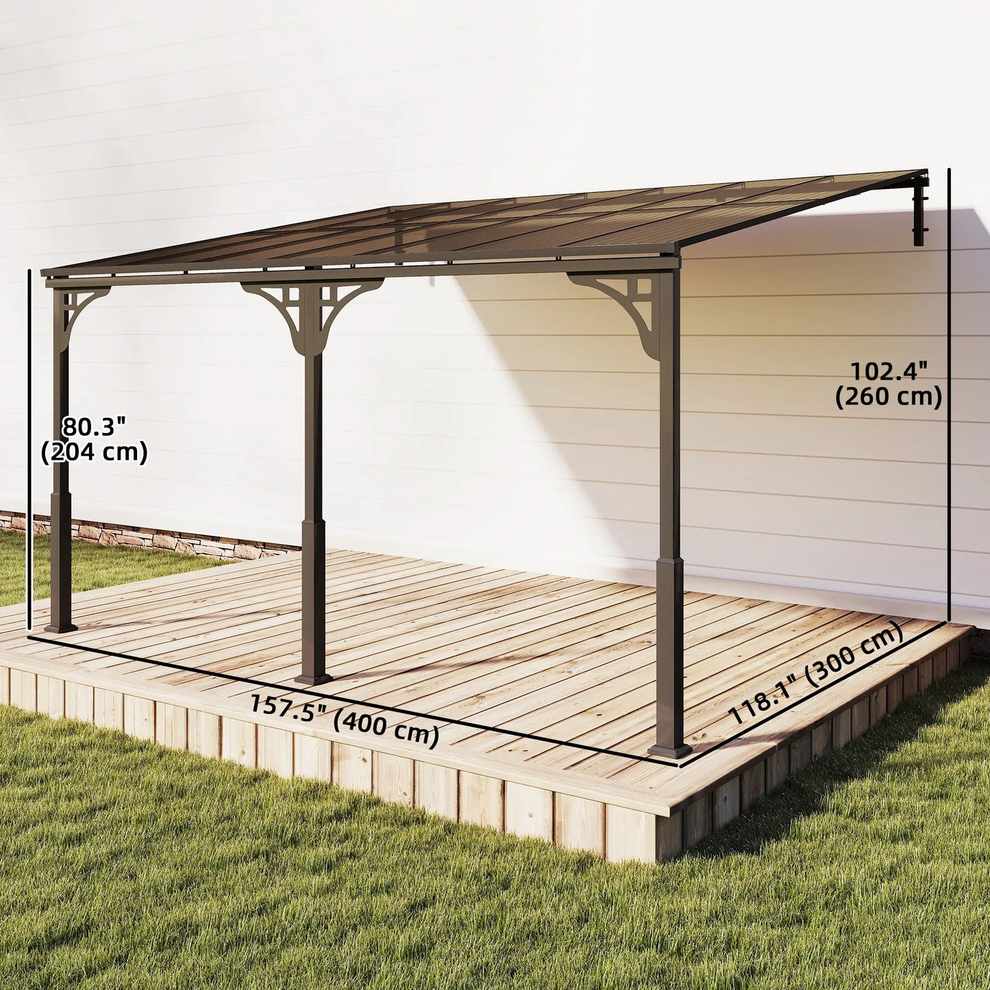13' x 10' Lean To Gazebo, Hardtop Wall Mounted Pergola, Polycarbonate Roof, Metal-Aluminium Frame Pergolas at Gallery Canada