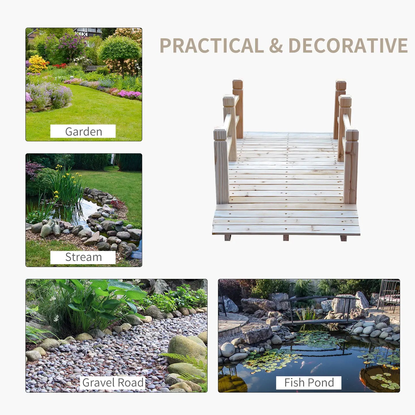 5FT Wood Garden Bridge, Outdoor Decorative Landscape, Natural Wood Garden Bridges at Gallery Canada