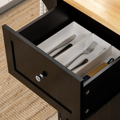 Rolling Kitchen Island with Storage, Utility Kitchen Island Cart with Drawer, Cabinets, Towel Rack and Rubber Wood Top Kitchen Islands & Kitchen Carts at Gallery Canada