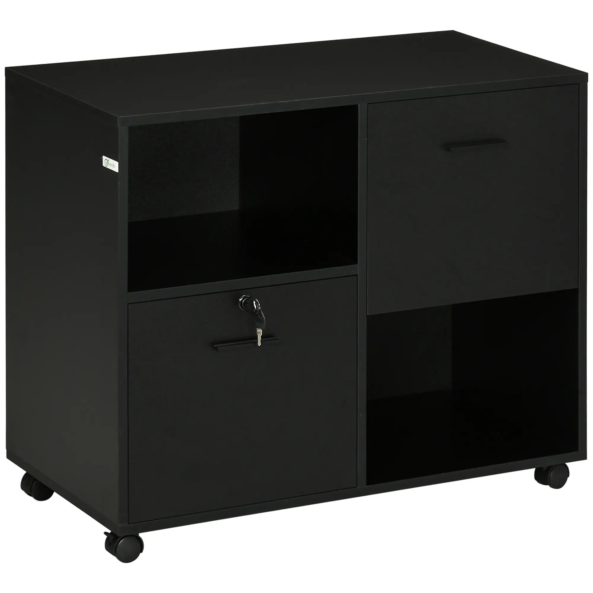 Mobile Printer Stand, Lateral File Cabinet with Lock, A4 Size, Black Office Cabinets & Cupboards Black at Gallery Canada