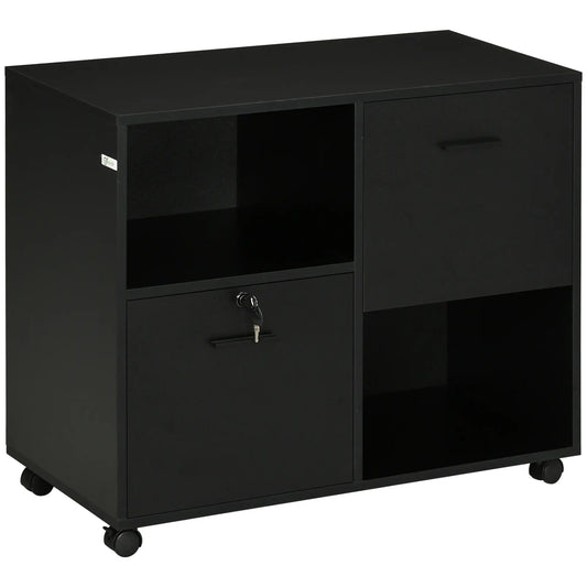 Mobile Printer Stand, Lateral File Cabinet with Lock, A4 Size, Black Office Cabinets & Cupboards Black at Gallery Canada