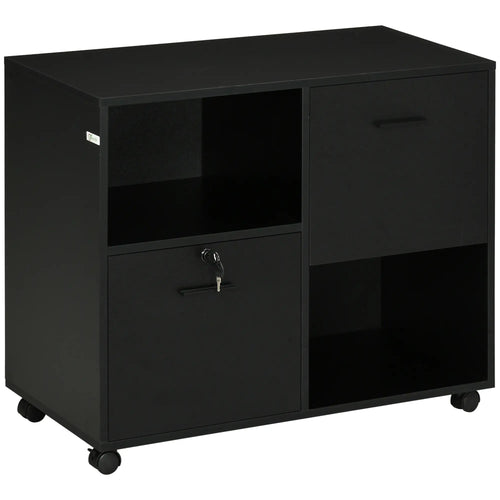Mobile Printer Stand, Lateral File Cabinet with Lock, A4 Size, Black