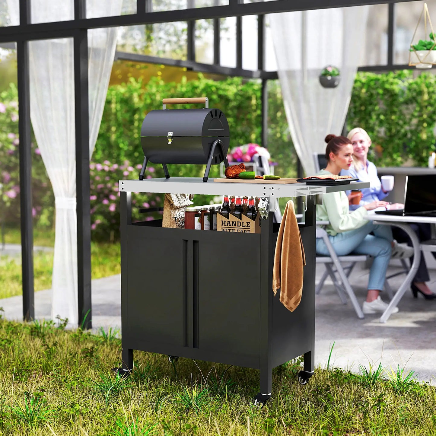 Outdoor Grill Cart Table With Foldable Side Table, 45.7"x19.7", Black Outdoor Grill Carts at Gallery Canada