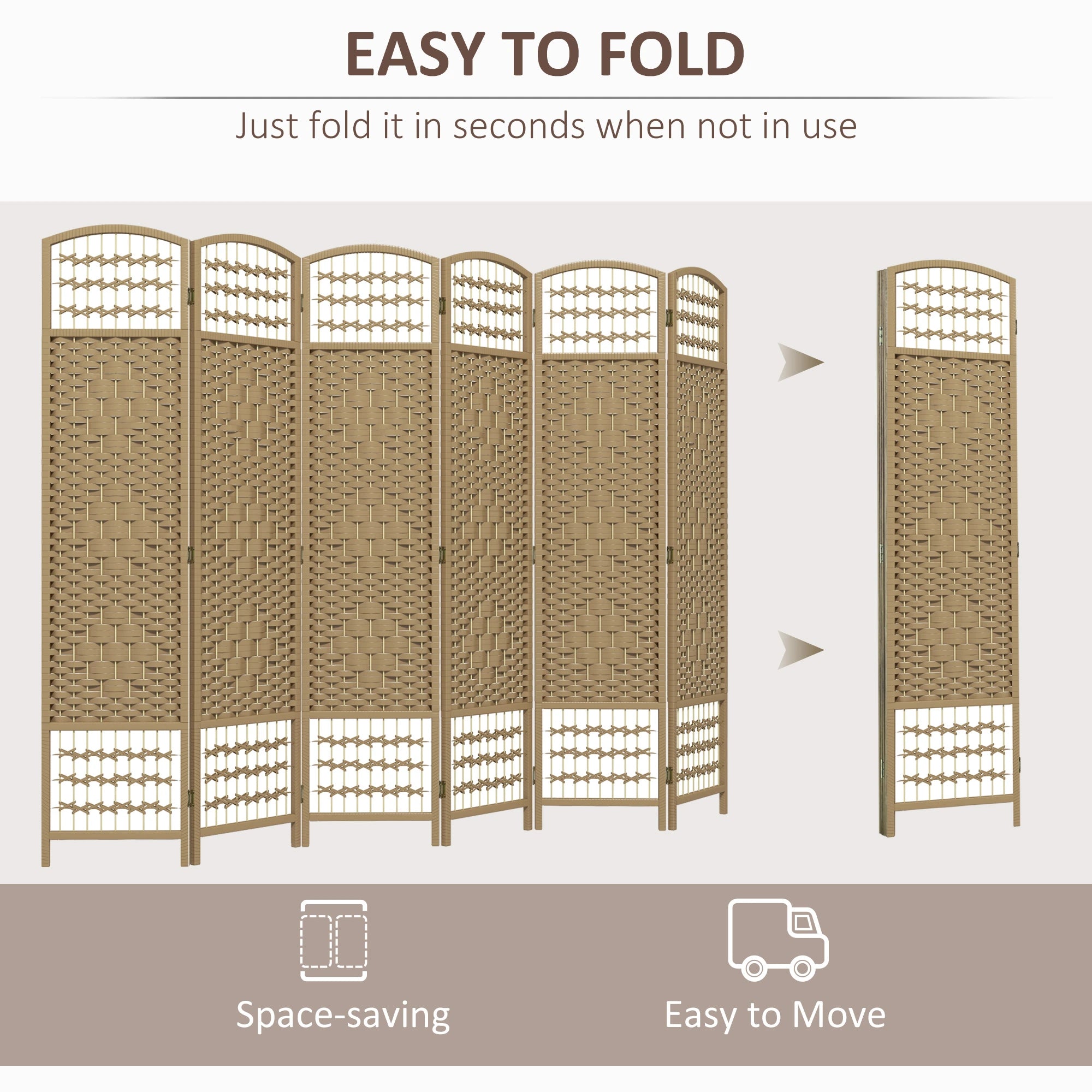 6 Panel Folding Room Divider, Portable Privacy Screen, Natural Room Dividers at Gallery Canada