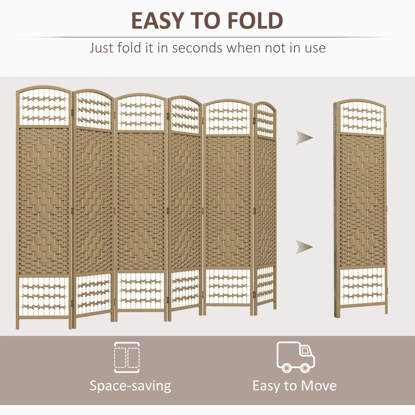 6 Panel Folding Room Divider, Portable Privacy Screen, Natural Room Dividers at Gallery Canada
