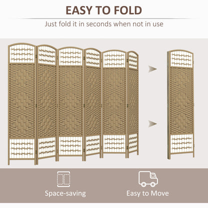 6 Panel Folding Room Divider, Portable Privacy Screen, Natural Room Dividers at Gallery Canada