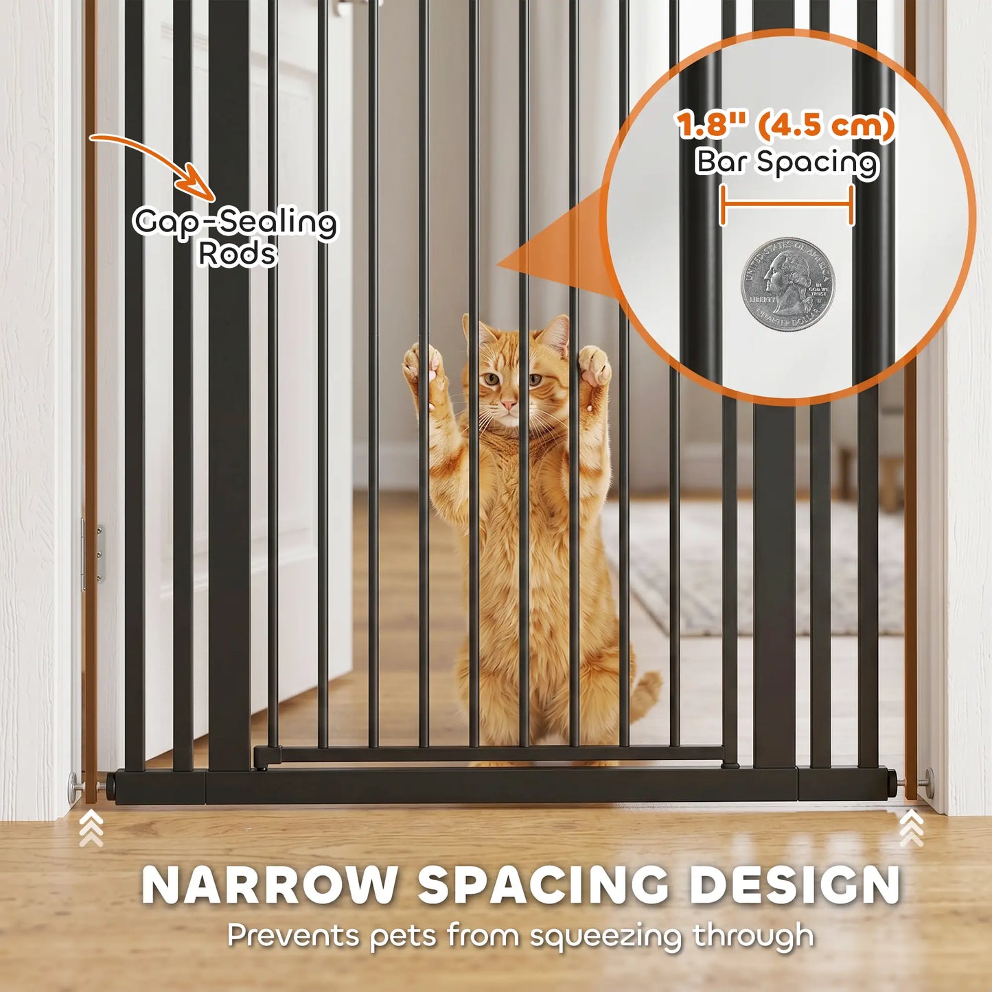 63" Extra Tall Pet Gate, 30-41" Wide Adjustable, Pressure Mounted
