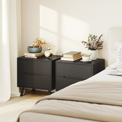 Modern Nightstands Set Of 2, 2 Drawers, Solid Wood Legs, Black Bedside Tables at Gallery Canada