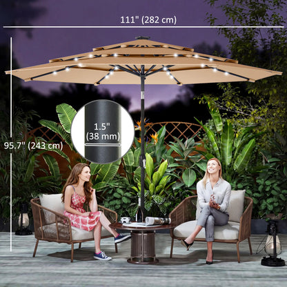 9.3 ft Patio Umbrella With Solar LED Lights, Cover, Tilt, Crank, Khaki Sun Umbrellas at Gallery Canada