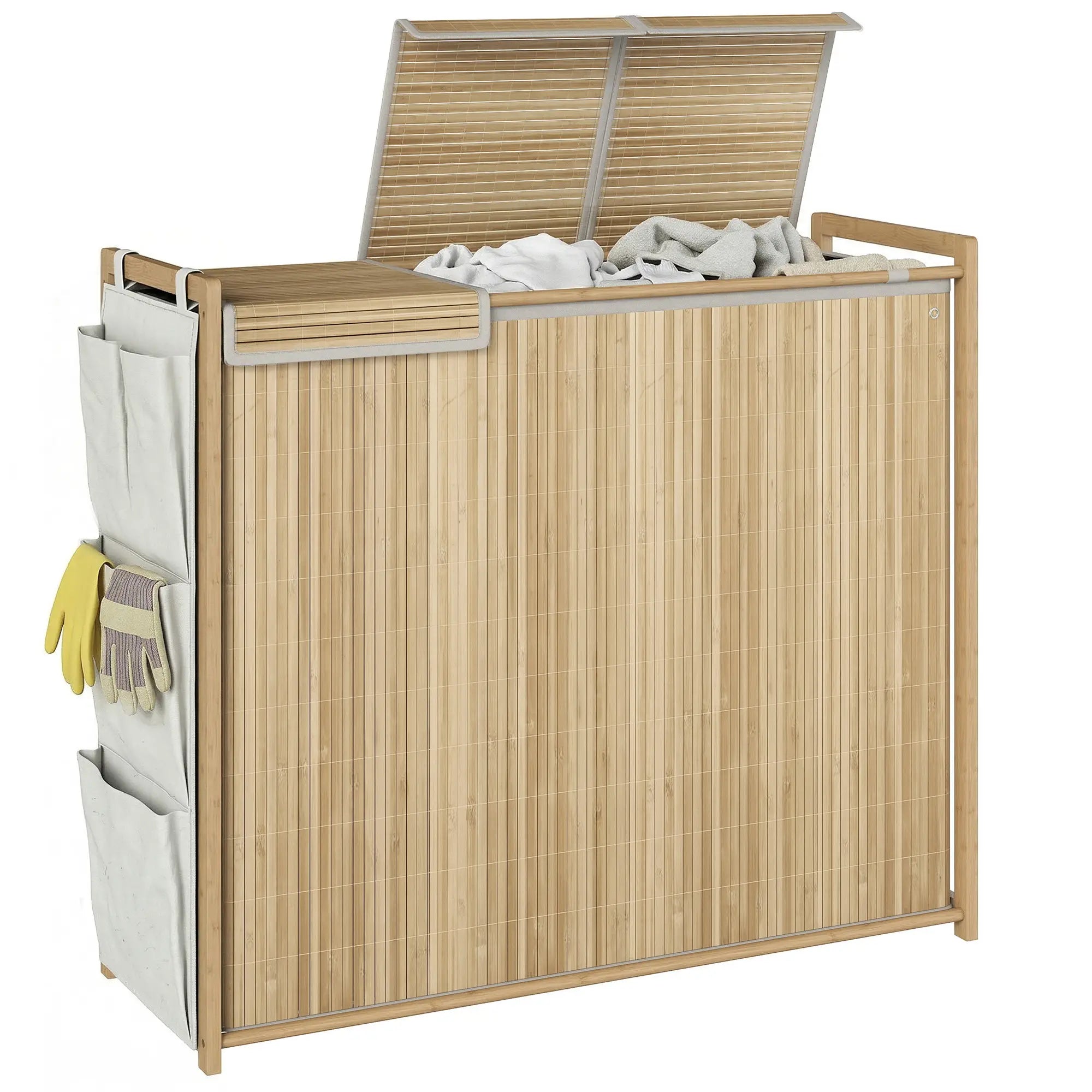 Bamboo Laundry Hamper with Removable Drawstring Bag and Side Storage Pockets, 47 Gal, Natural Bath Accessories at Gallery Canada