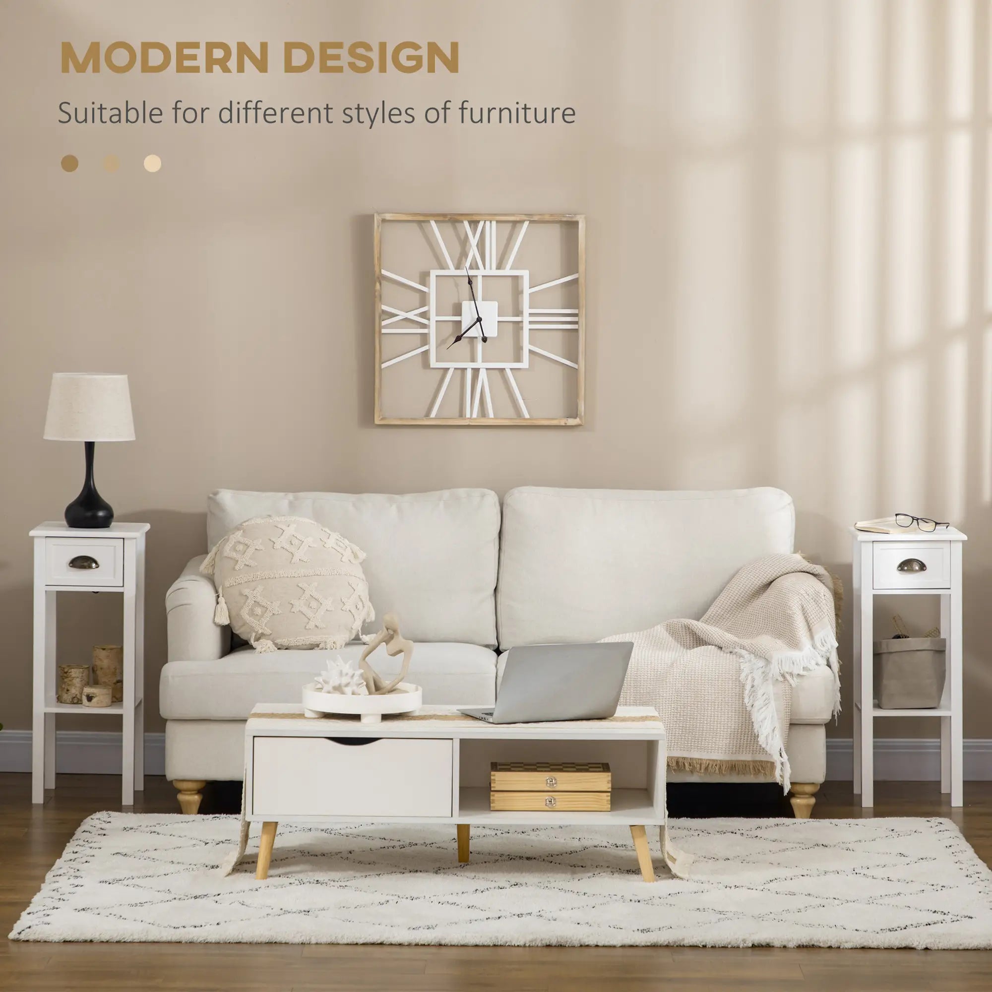 2 Tier Side Table, Set of 2, Narrow Tall End Table with Drawer, White Side Tables at Gallery Canada