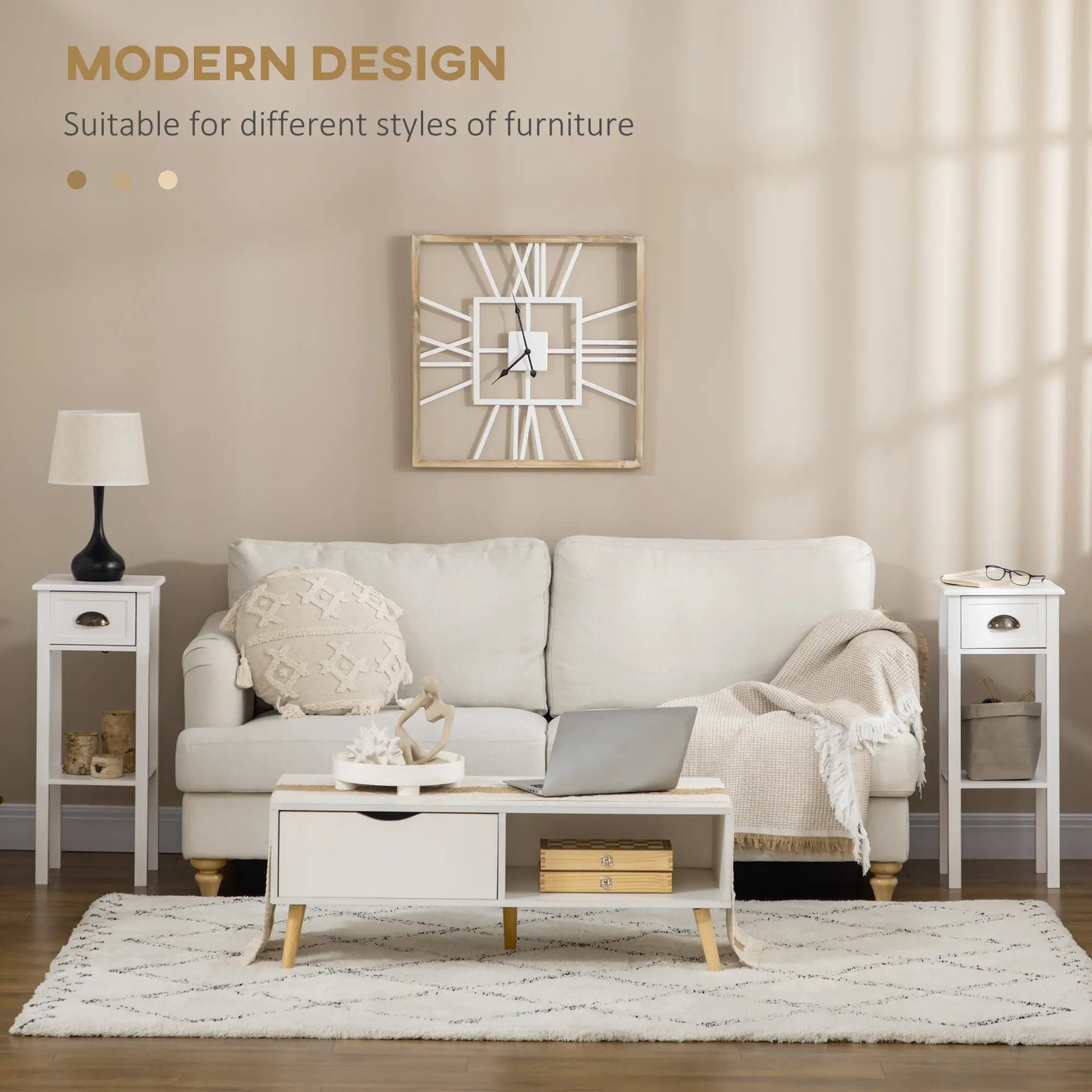 2 Tier Side Table, Set of 2, Narrow Tall End Table with Drawer, White Side Tables at Gallery Canada