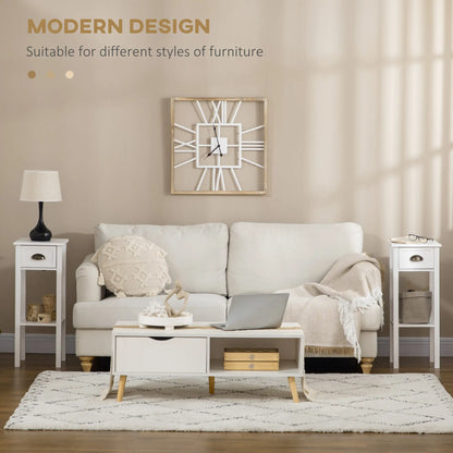 2 Tier Side Table, Set of 2, Narrow Tall End Table with Drawer, White Side Tables at Gallery Canada