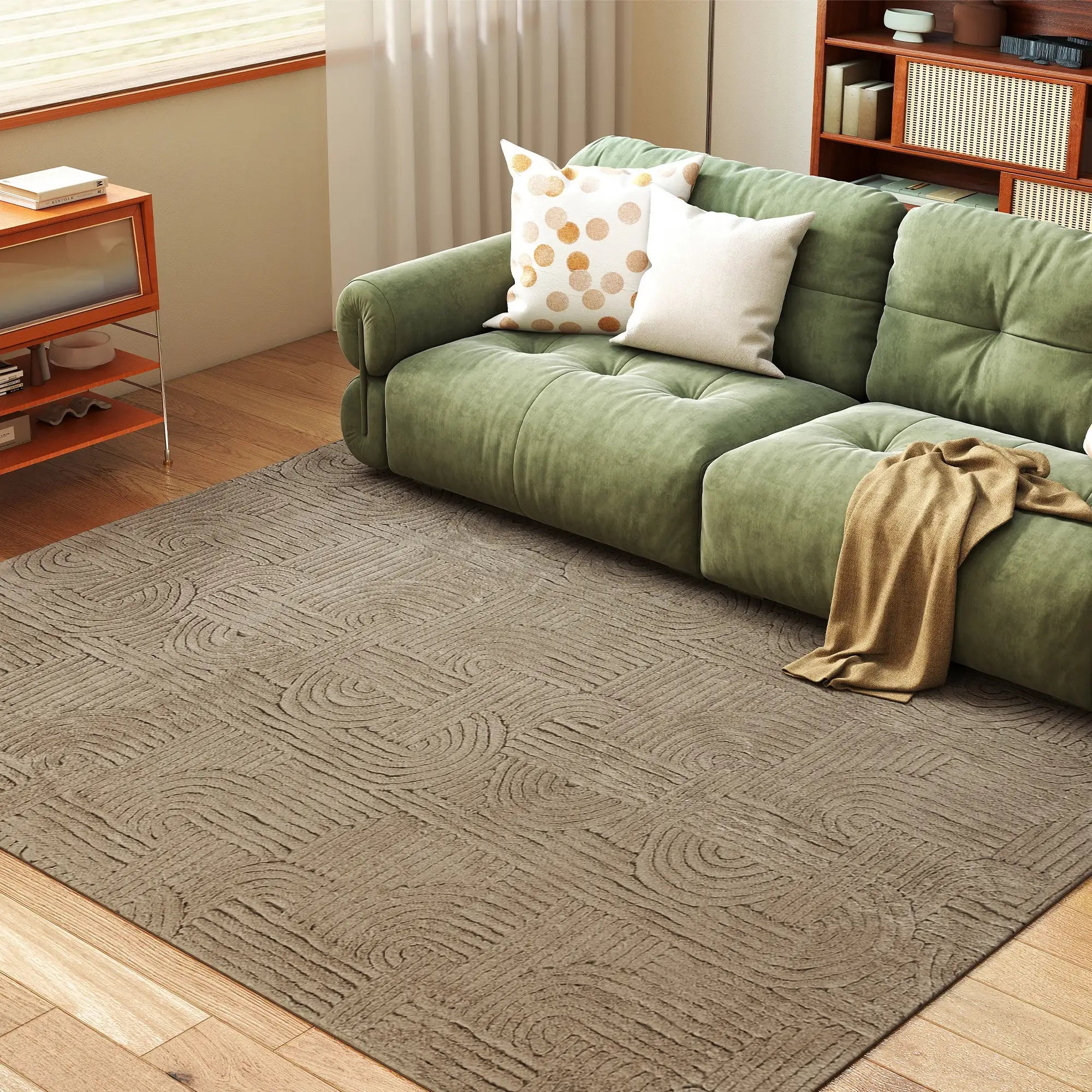 7.5x9.5 Faux Fur Rug, Non-Slip Carpet for Living Room, Bedroom, Tan Area Rugs at Gallery Canada