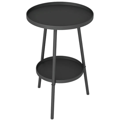 Round Garden Table, 2-Tier Small Side Table, Metal Patio Table, Black Patio Side Tables at Gallery Canada