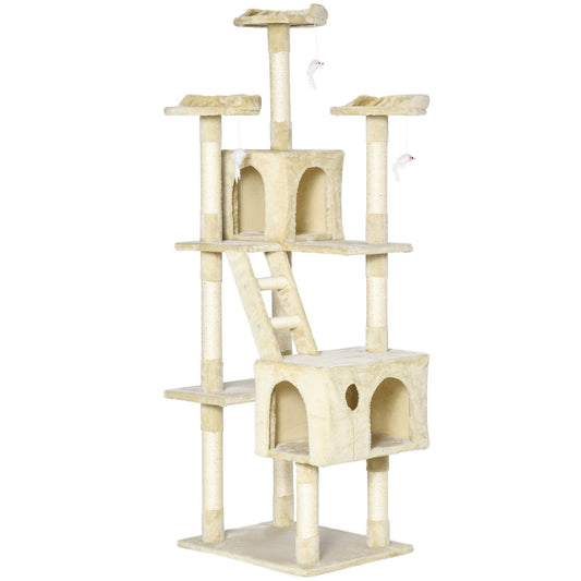 71-Inch Multi Level Scratching Cat Tree Kitty Condo Activity Center with Toys, Beige - Gallery Canada