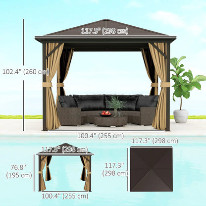 10' x 10' Hardtop Gazebo, Aluminum Canopy, Mosquito Netting, Curtains, Hanging Hook, Brown Gazebos at Gallery Canada