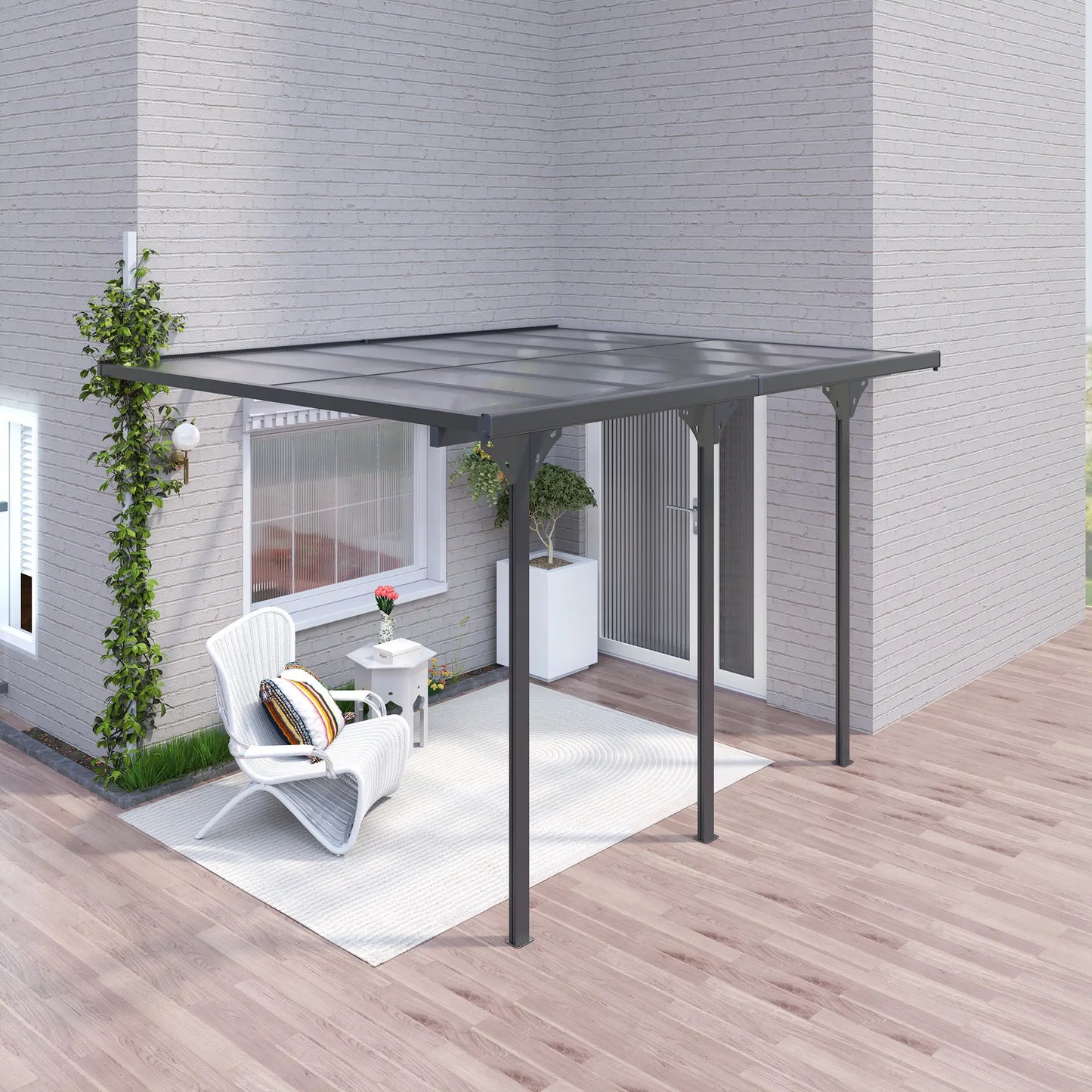10' x 12' Outdoor Pergola, Polycarbonate Roof, Adjustable Height, Aluminum Frame, Grey Pergolas at Gallery Canada