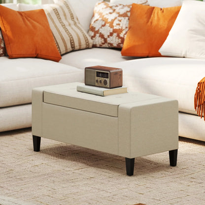 Storage Ottoman Bench, Tufted Linen Fabric, Flip Top, Beige Storage Ottomans & Benches at Gallery Canada