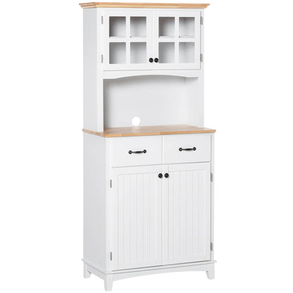 Buffet de cuisine style côtier, armoire de rangement en bois, porte vitrée encadrée, blanc