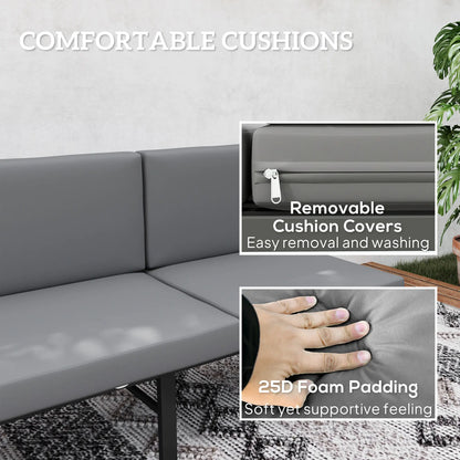 3-in-1 3-Seater Outdoor Sofa, Lounge Chair, Patio Loveseat with Table, Grey Patio Chairs at Gallery Canada