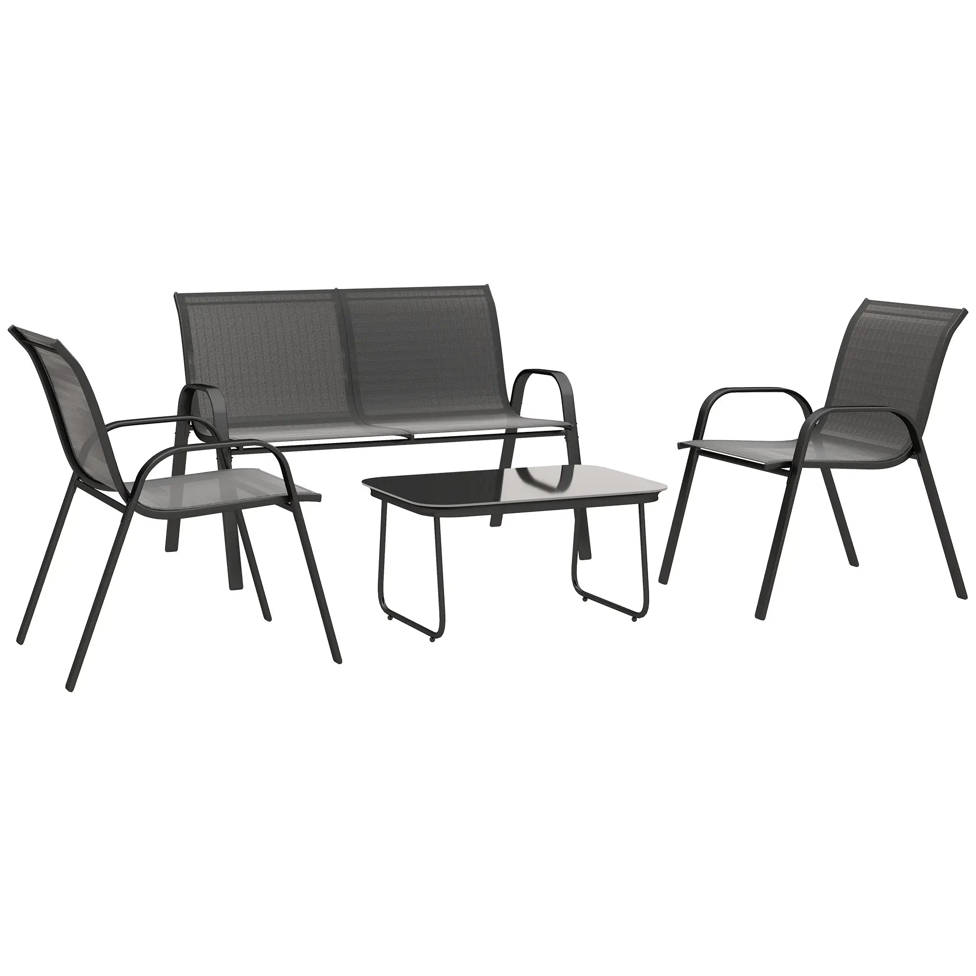 4-Piece Outdoor Furniture Set, 2 Stackable Chairs, Loveseat, Glass Coffee Table, Black Patio Furniture Sets at Gallery Canada