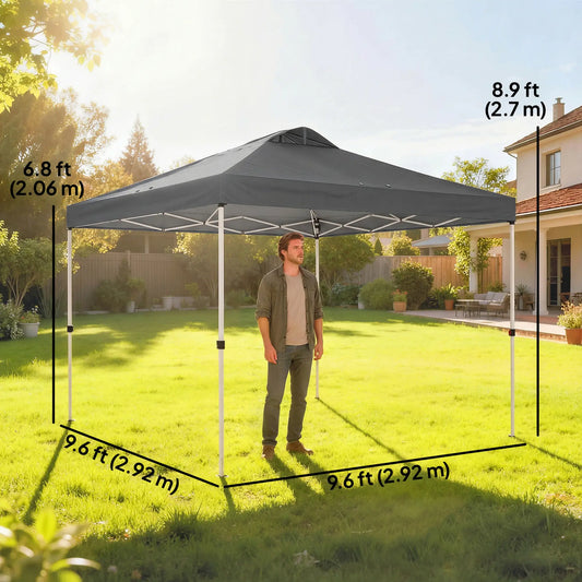 Waterproof Pop Up Canopy Tent, 9.8' x 9.8', Dark Grey Pop Up Canopies at Gallery Canada