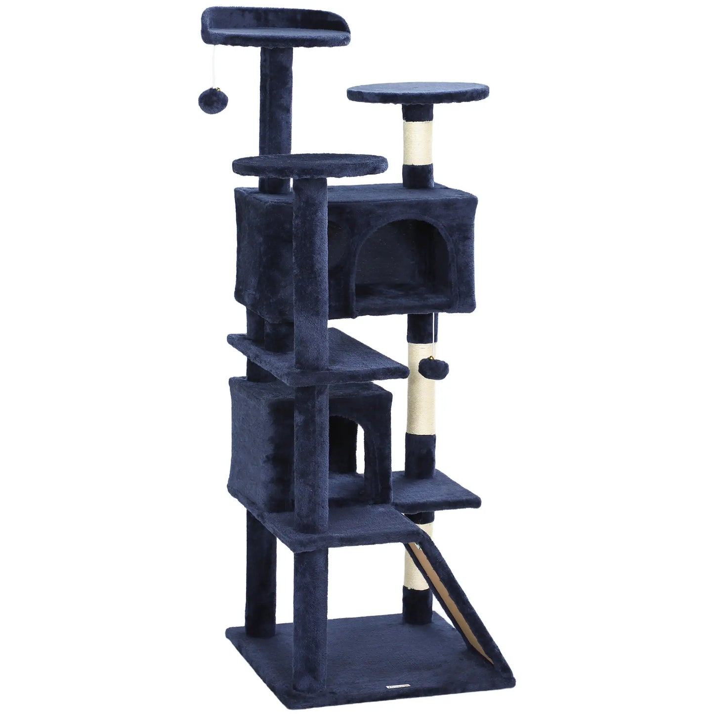 54" Cat Tree, Multi-Level Tower, Scratching Posts, Condos, Bed, Dark Blue Cat Towers Dark Blue, Cream White at Gallery Canada