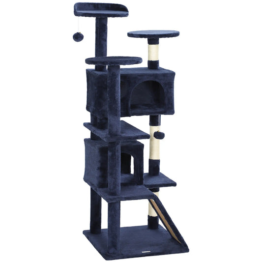 54" Cat Tree, Multi-Level Tower, Scratching Posts, Condos, Bed, Dark Blue Cat Towers Dark Blue, Cream White at Gallery Canada
