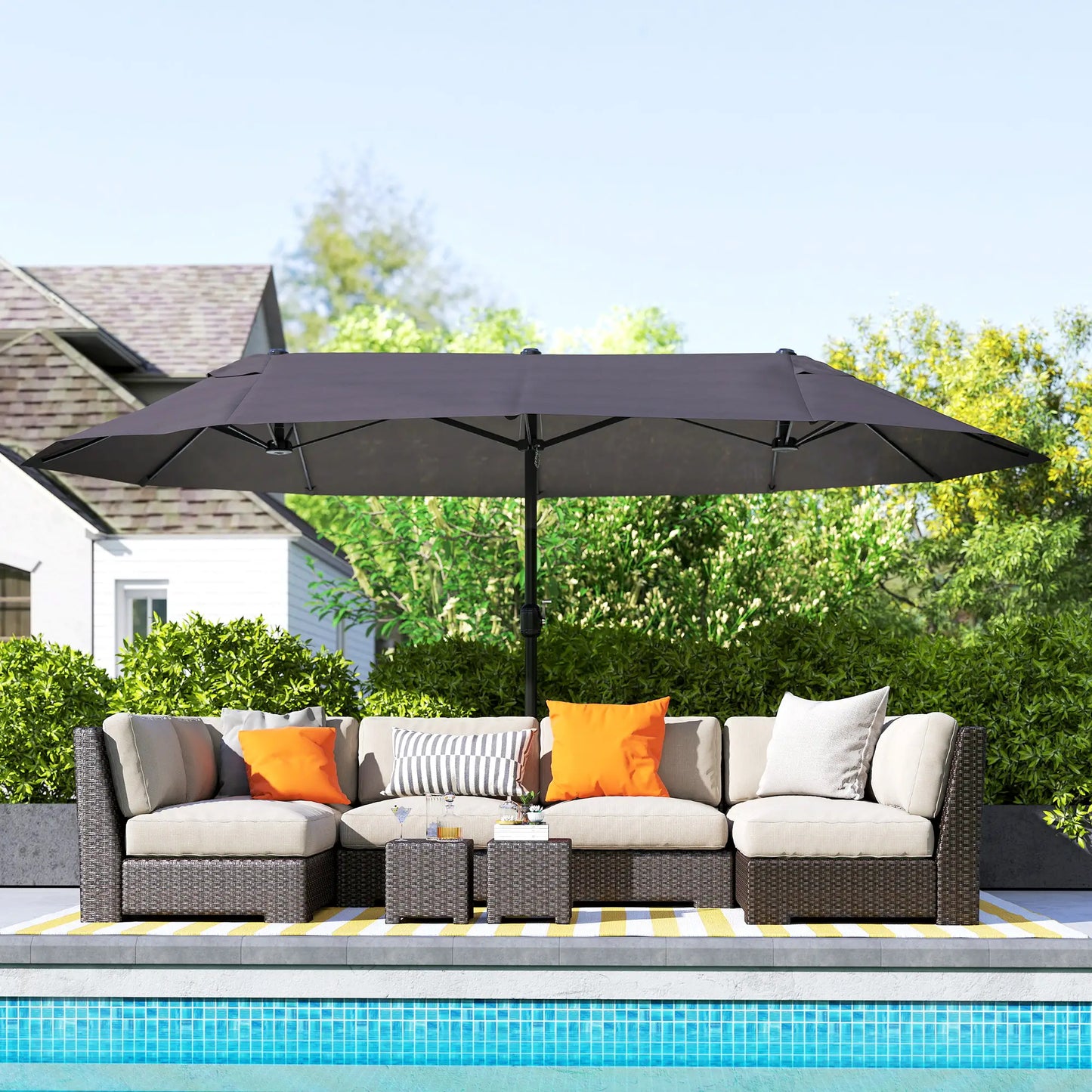15' Double-Sided Patio Umbrella, Sun Shelter Canopy, Grey