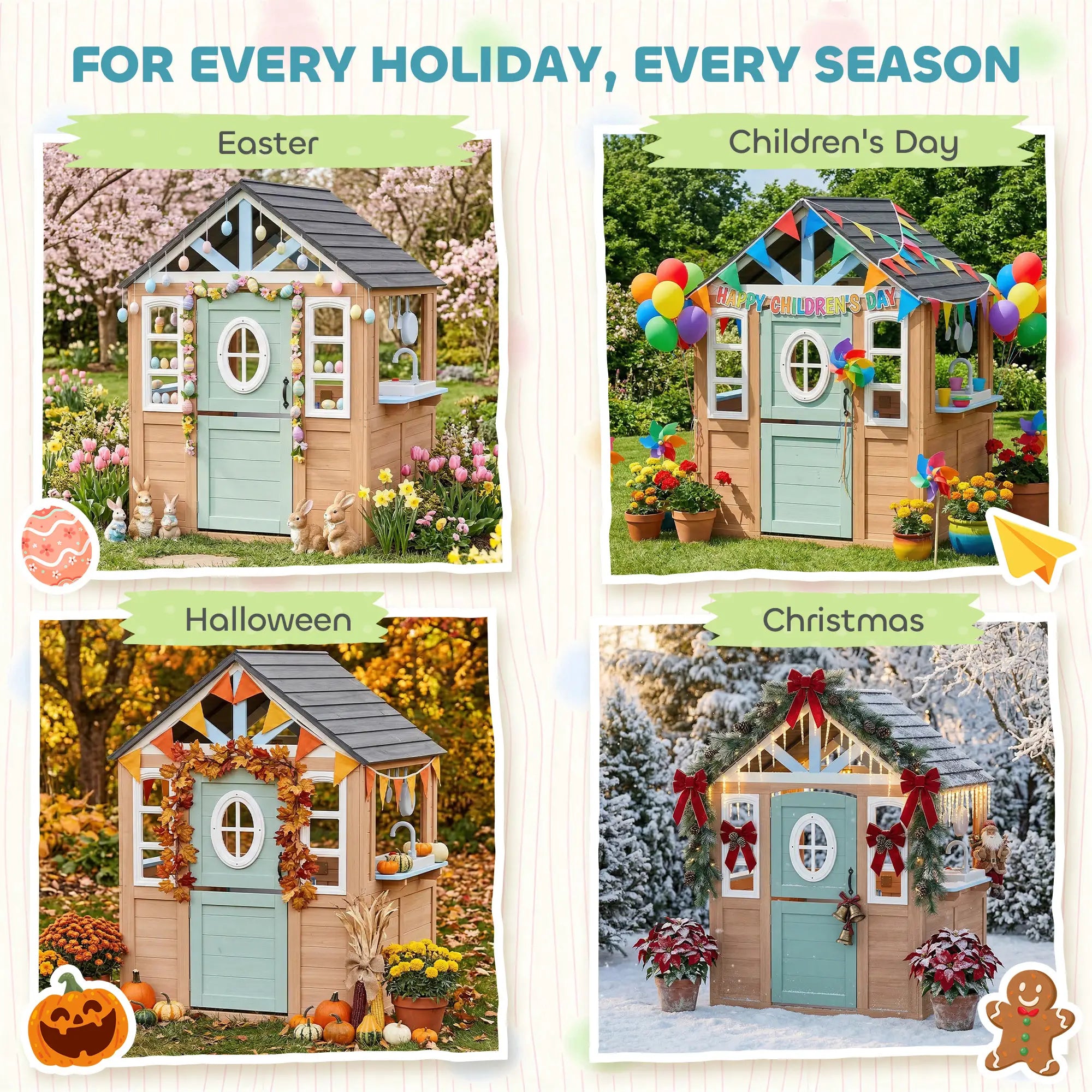 Kids Outdoor Playhouse, Wooden Cottage With Pet Door, Play Kitchen Play Houses at Gallery Canada