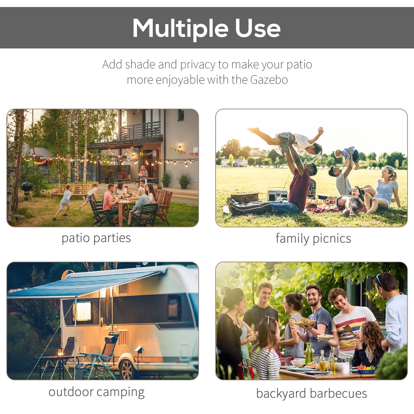 10x8ft Metal Gazebo, Extendable Side Awning, Dark Grey Pergolas at Gallery Canada