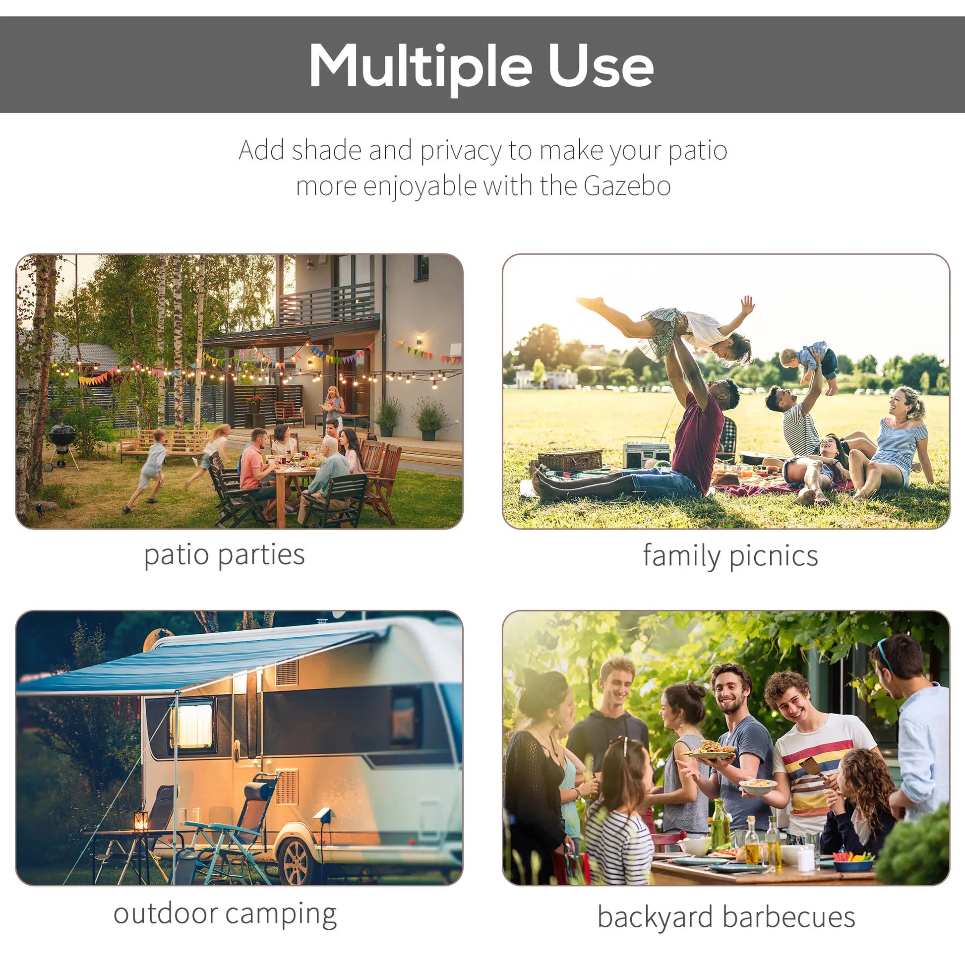 10x8ft Metal Gazebo, Extendable Side Awning, Dark Grey Pergolas at Gallery Canada