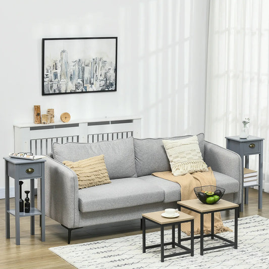 Bedside Table Set of 2 with Drawer and Shelf, Grey Side Tables Grey at Gallery Canada