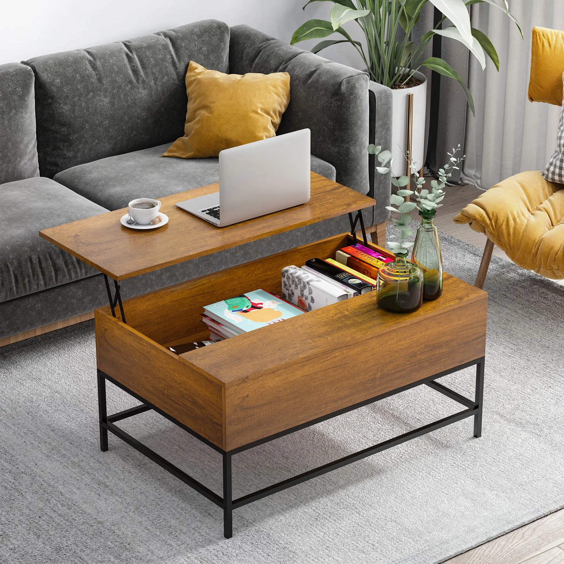 Lift Top Coffee Table, Hidden Storage, Living Room, Teak Coffee Tables at Gallery Canada