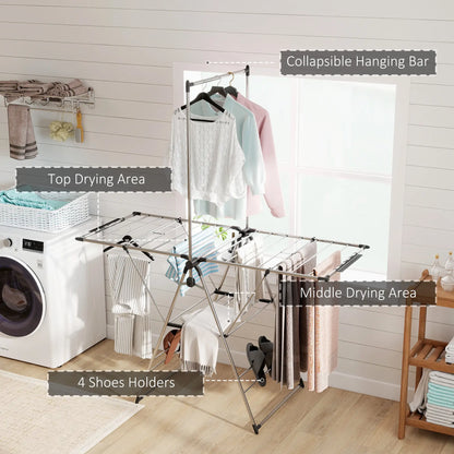 Foldable Stainless Steel Clothes Drying Rack, Adjustable Gullwings, Silver Bath Accessories at Gallery Canada